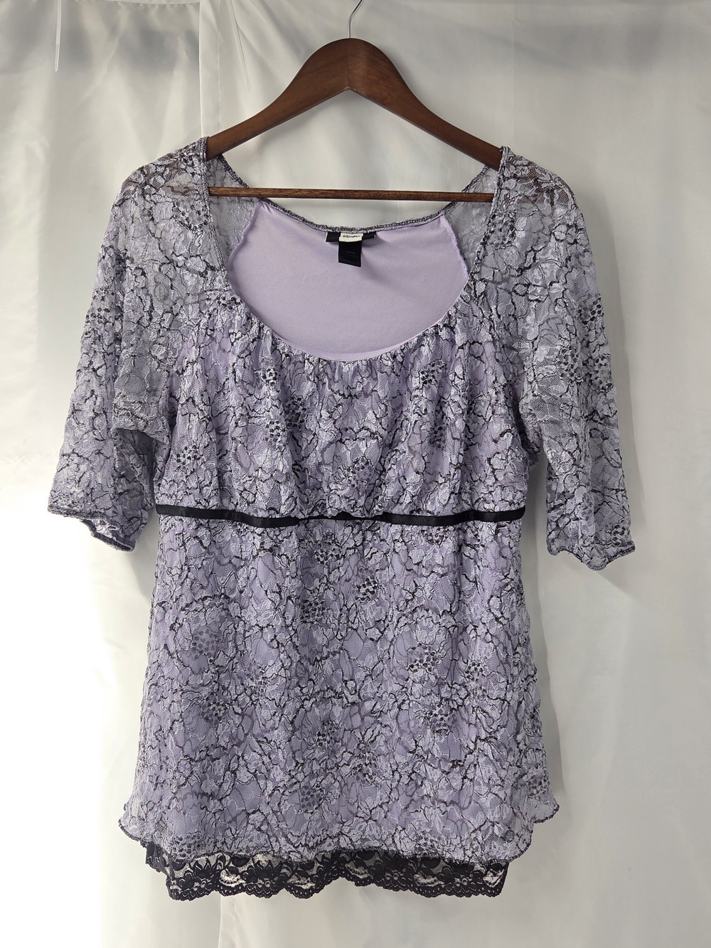 Vintage Y2K Lavender Lace Overlay Blouse 14/16 XL Fairy Grunge Whimsigoth